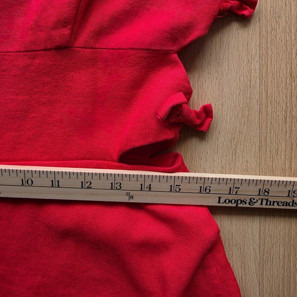 WAYF Red Linen Blend Side Cutout Midi Dress Womens Large Smocked Back Summer - Picture 7 of 11